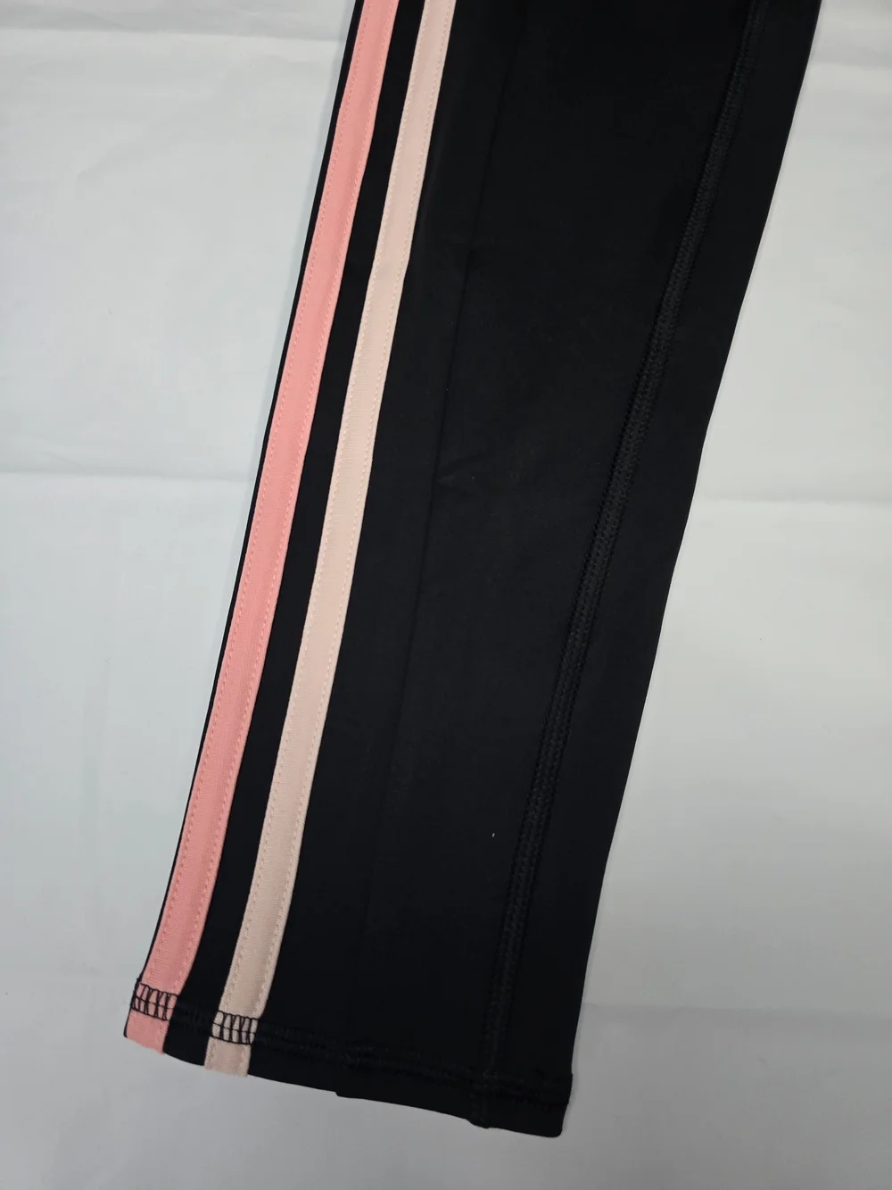 Adidas Big Girls Black High-Waist Leggings with‎ Pink Stripes